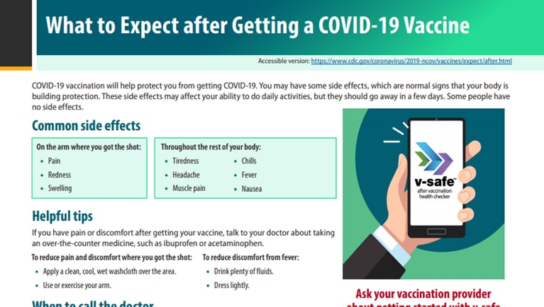 Vista en miniatura de la hoja informativa - Qué esperar luego de recibir la vacuna contra el COVID-19