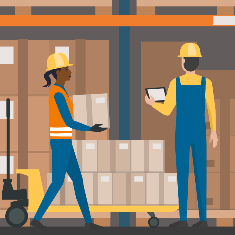 illustration of co-workers in a warehouse