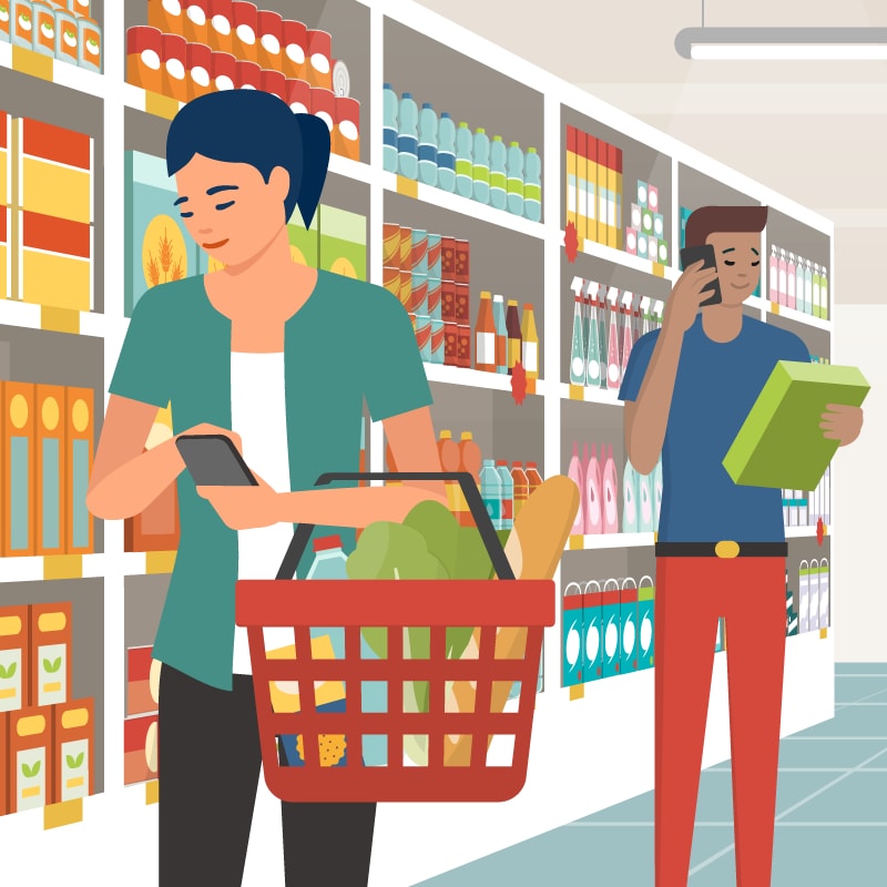 illustration of two people in a grocery store