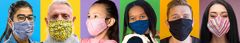 Various people wearing masks