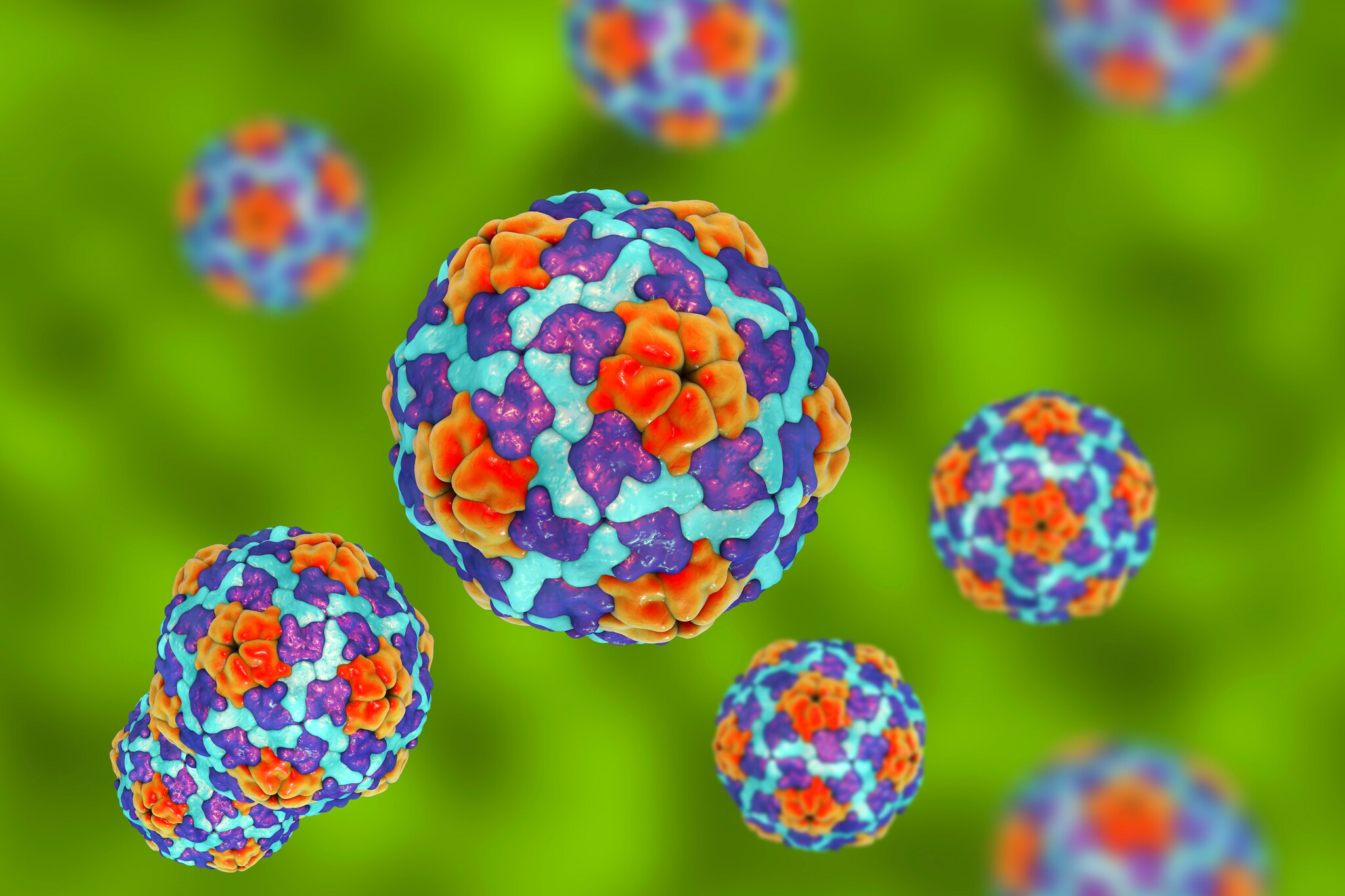 Heptitis A viruses on colorful background