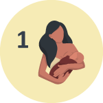 Circular image with the number 1 and a baby being breastfed.