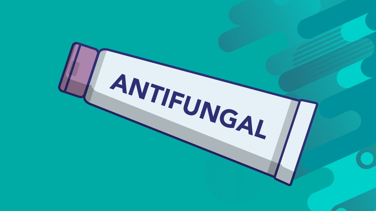 An illustrated tube of antifungal treatment.