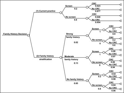 A decision tree graph shows branching decisions, outcomes, and probabilities.