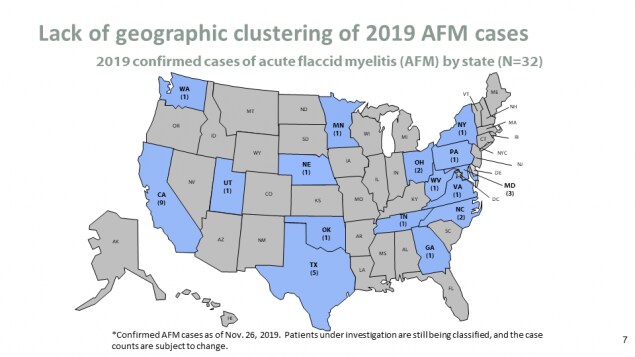 Lack of geographic clustering of 2019 AFM cases