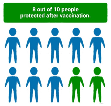 8 out of 10 people protected after vaccination.