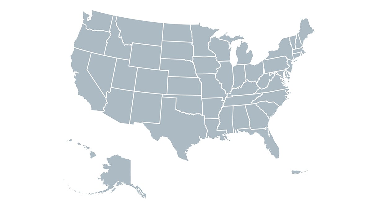 A gray map of the United States on a white background.