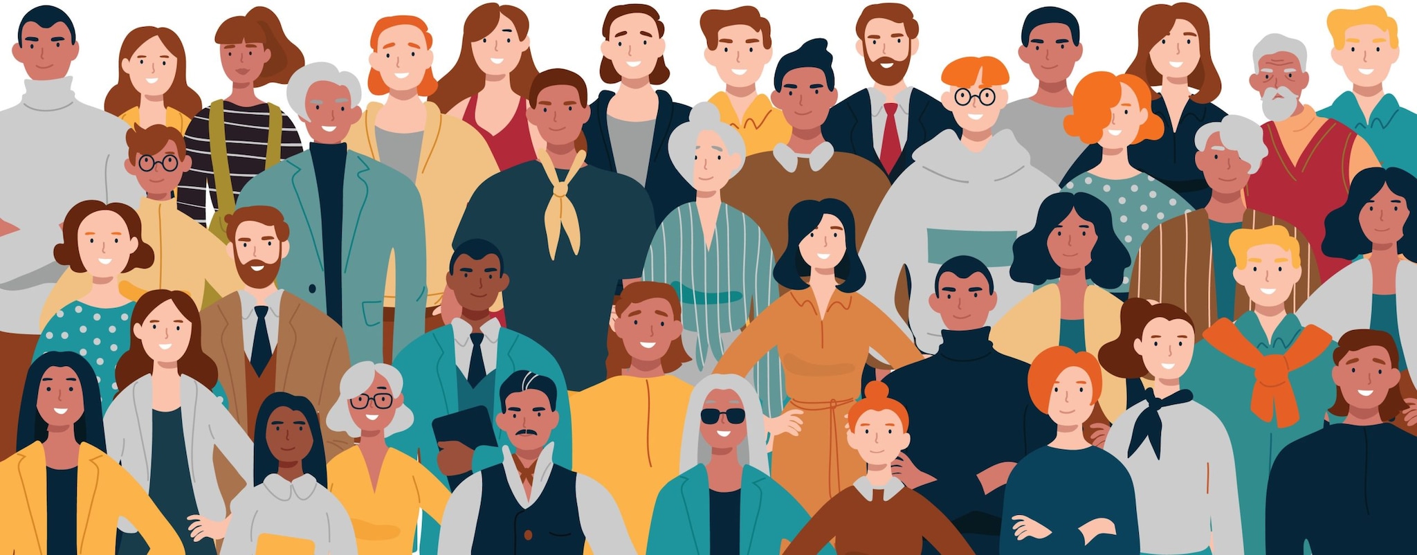 Illustration of a group of people of various ethnicities and ages.