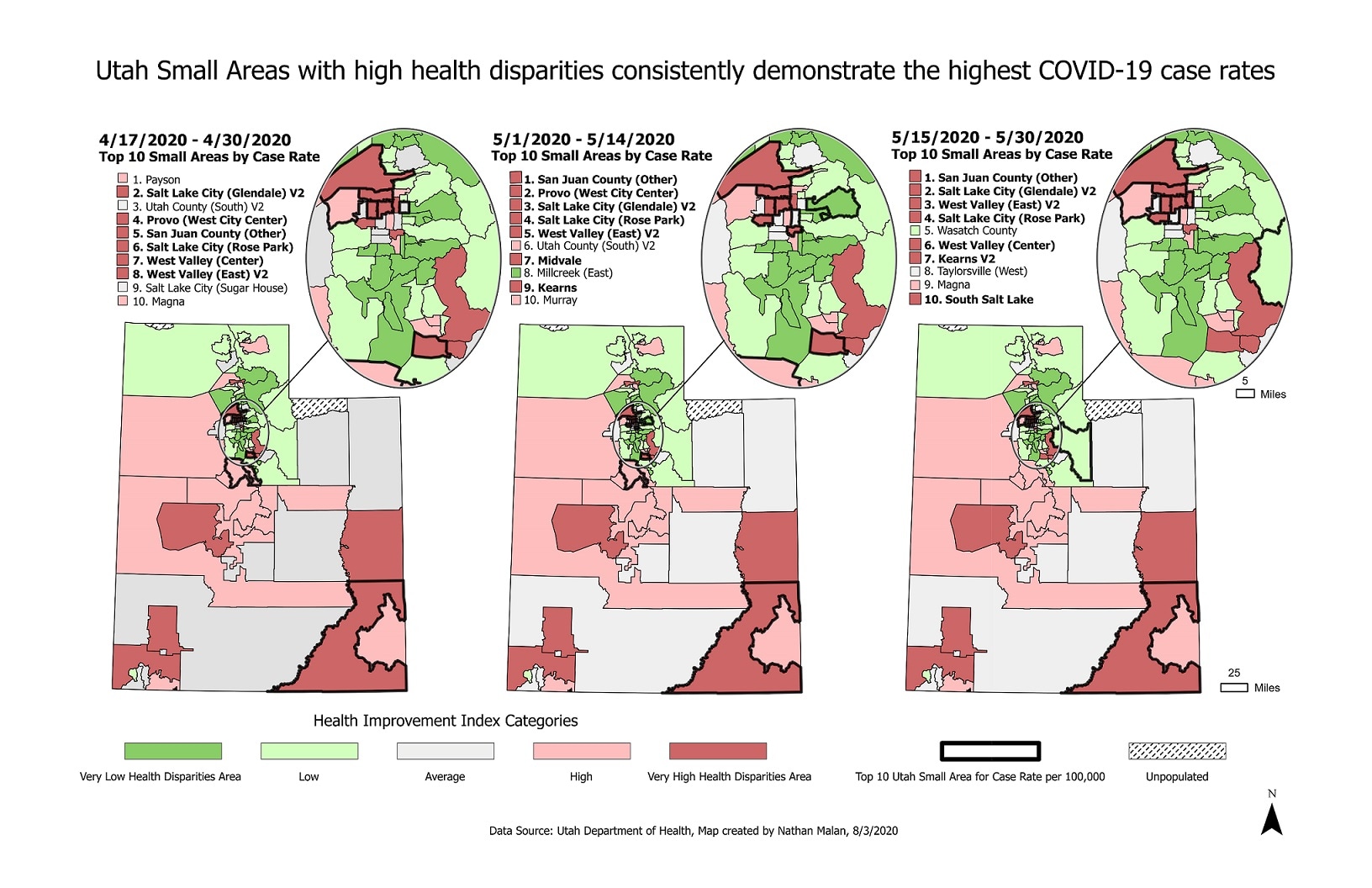 Utah Small Areas with high health disparities consistently demonstrate the highest COVID-19 case rates