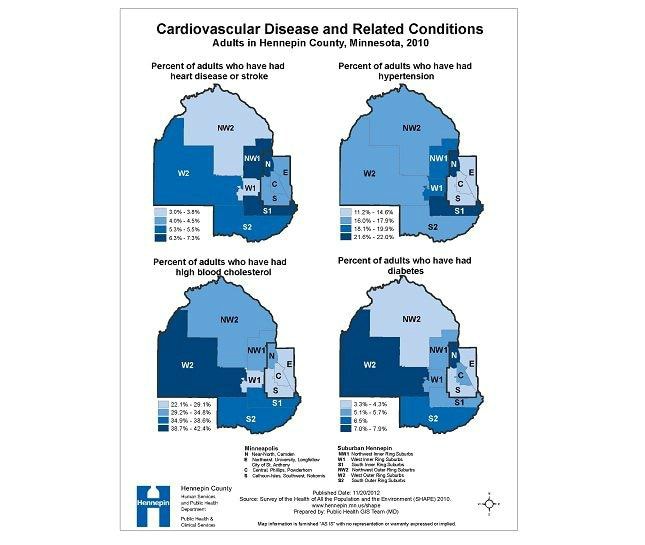 Cardiovascular disease and related conditions, adults in Hennepin County, Minnesota, 2010