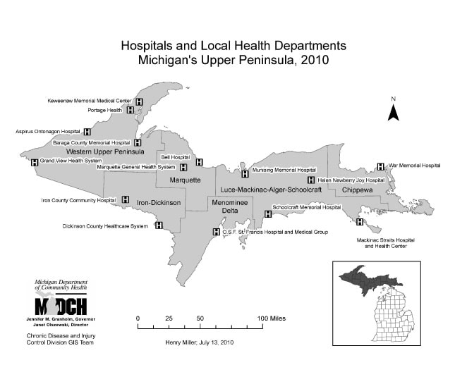 Hospitals and Local Health Departments Michigan's Upper Peninsula, 2010