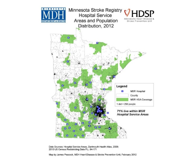 Minnesota Stroke Registry Hospital Service Areas and Population Distribution, 2012