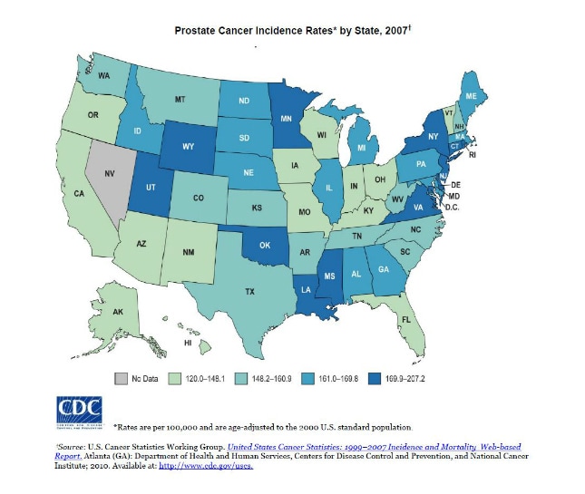 Prostate Cancer Incidence Rates by State, 2007