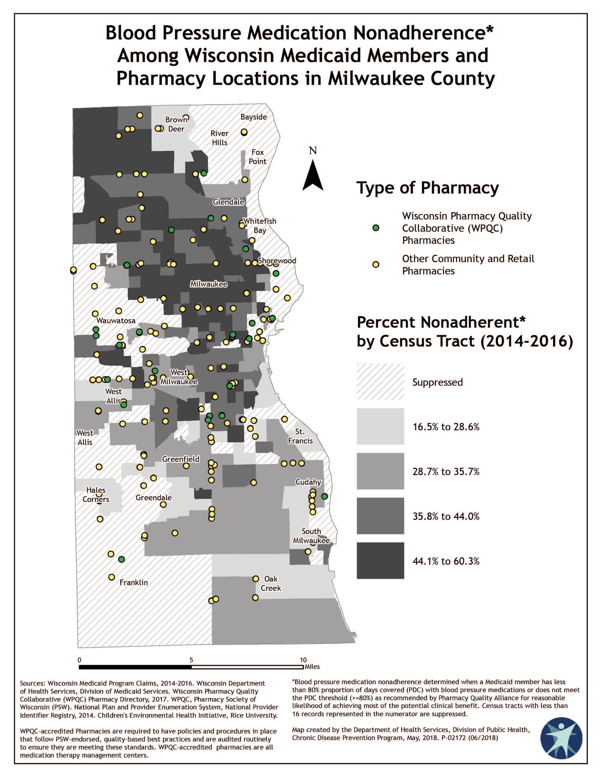 Blood Pressure Medication Nonadherence Among Medicaid Members (2014-2016) and Pharmacy Locations in Milwaukee County
