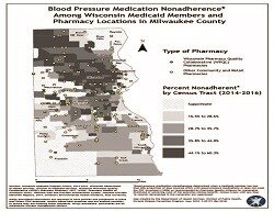 Medication adherence is an issue in Milwaukee County that needs to be addressed. Other indicators, such as demographics or population, will be included in future maps to better inform decisions.