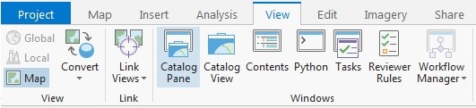 View tab with Catalog pane highlighted.