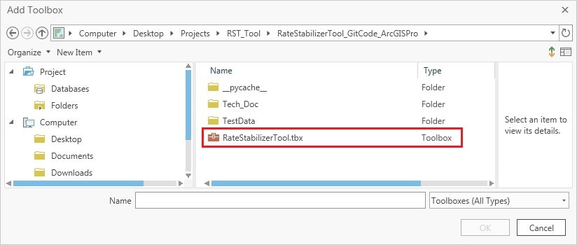 The RateStabilizertool.tbx open to show the files it contains.