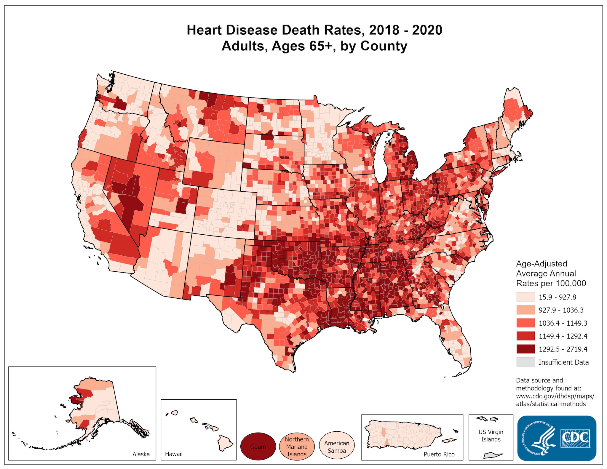 Heart Disease Death Rates for 2018 through 2020 for Adults Aged 65 Years and Older by County
