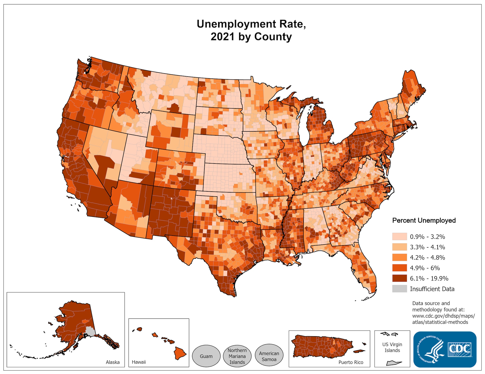 Unemployment rate by county, 2015.