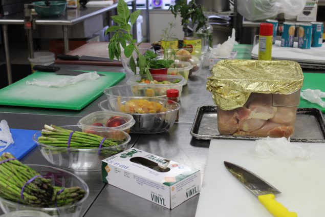 Lean proteins, vegetables, and fruits are shown being prepared.
