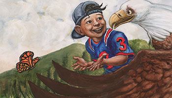 drawing of child talking with an eagle