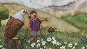 drawing of child talking with an eagle