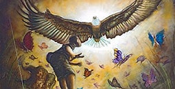 illustration of an eagle and butterflies