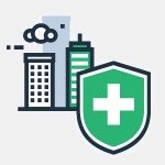 icon city buildings and medical aid symbol