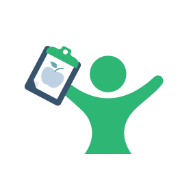 Graphic of person holding clipboard with their arms open wide