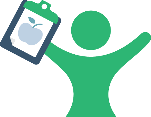 Graphic of person holding clipboard with their arms wide