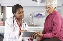  African American doctor with older woman- HCP