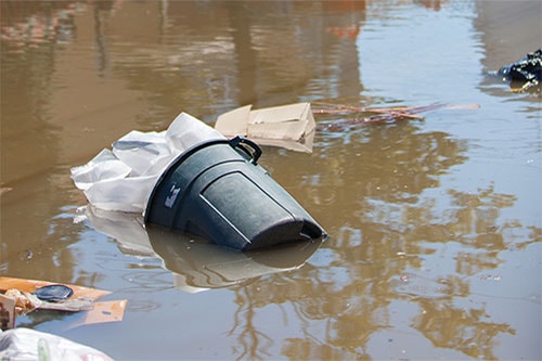 trash in flood water