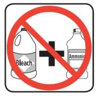 bleach and ammonia bottles with a cross sign on top 