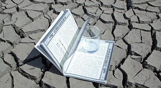 Image of a book on parched land
