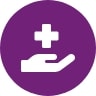 side view of an open hand with a medical cross above it