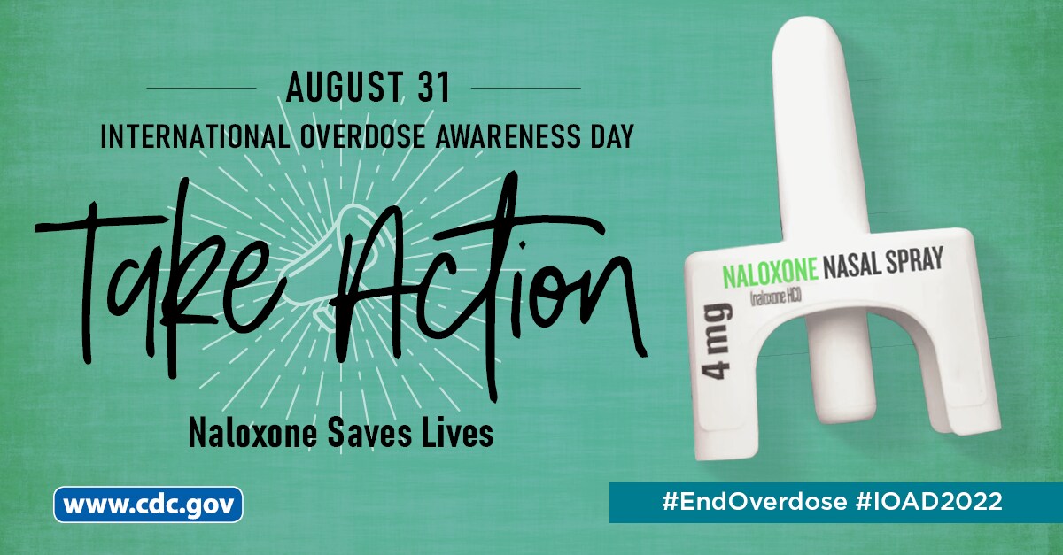 August 31 - International Overdose Awareness Day: Take Action. Naloxone Saves Lives