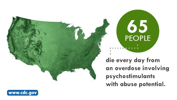 65 people die every day from an overdose involving psychostimulants with abuse potential