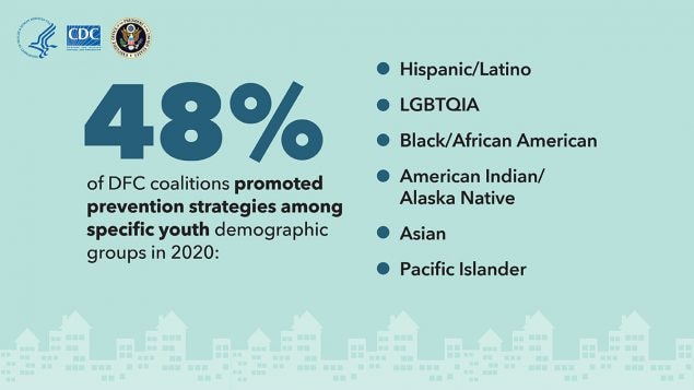 In 2020, 48 percent of coalitions promoted prevention strategies among various ethnic minority demographic groups.