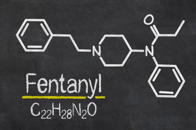 illustration of fentanyl chemical symbol on a blackboard