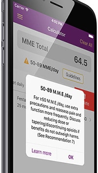  Photo of the app with the MME calculator screen