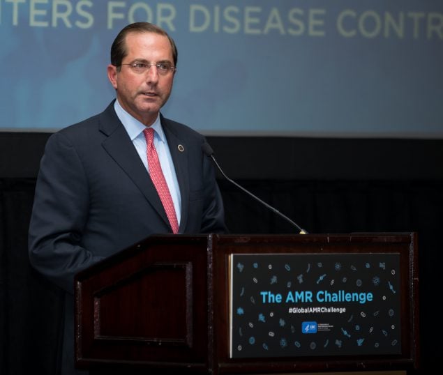 U.S. Secretary of Health and Human Services Alex Azar speaking at the 2018 AMR Challenge.