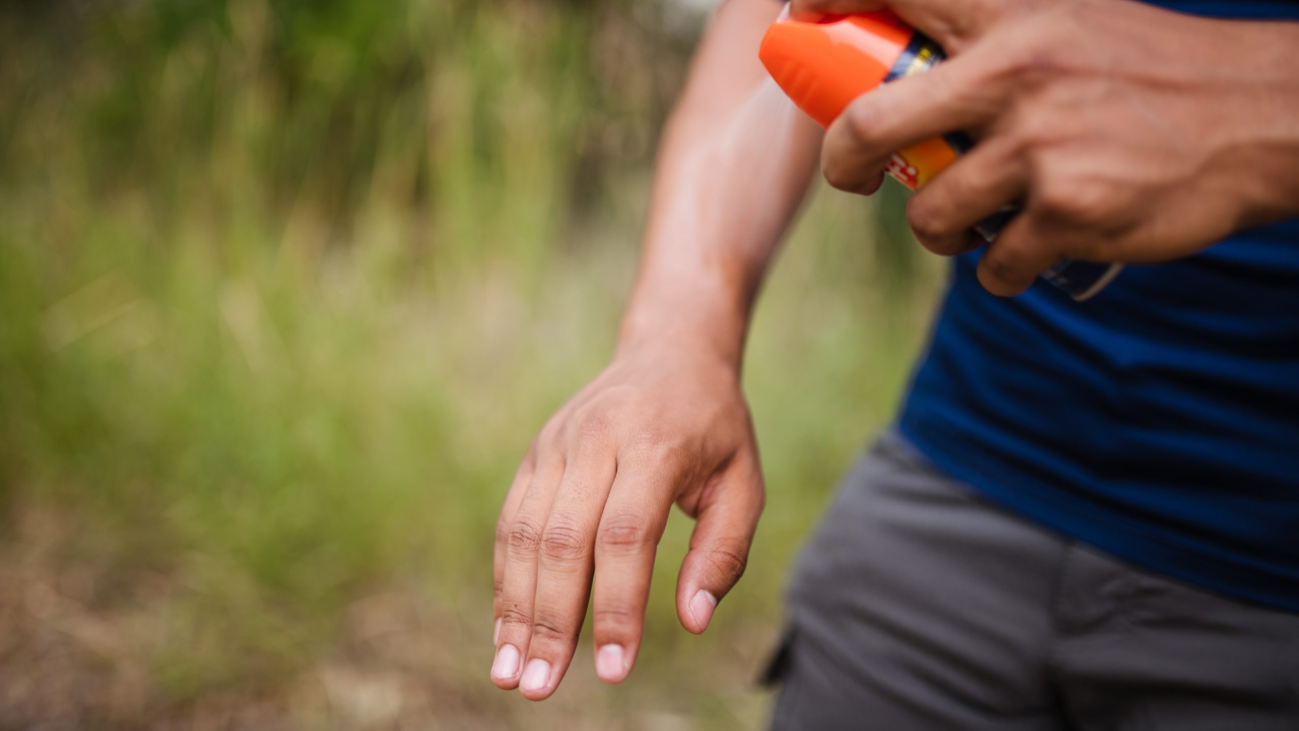 Person applying insect repellent