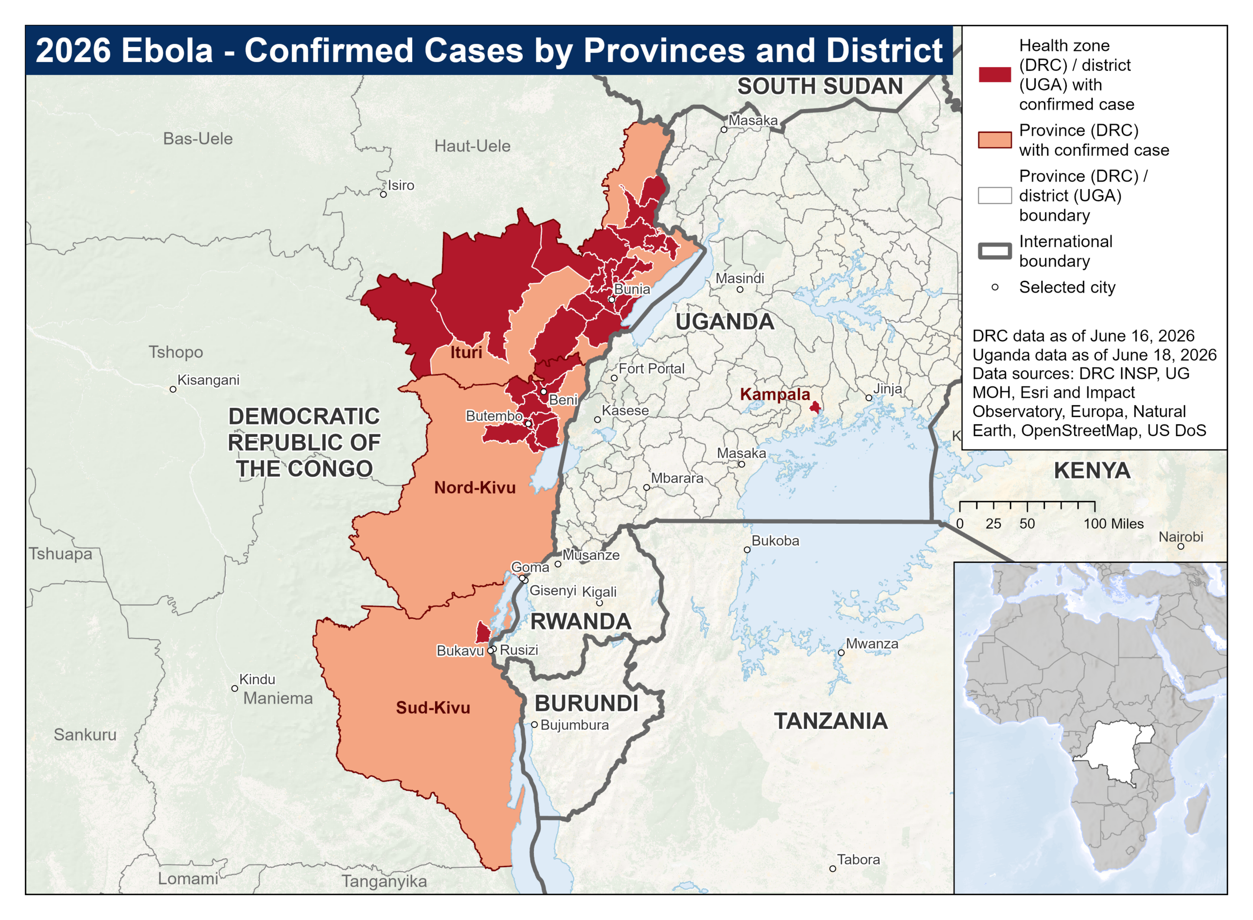 Map showing Ebola-affected areas