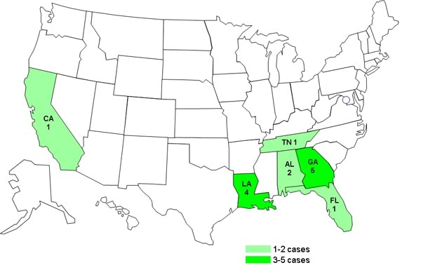 Case Count Map: Persons infected with the outbreak strain of E. coli O145, by state