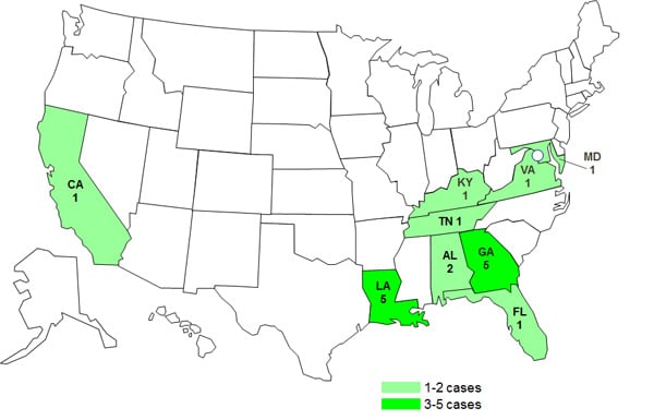 Final Case Count Map: Persons infected with the outbreak strain of E. coli O145, by state
