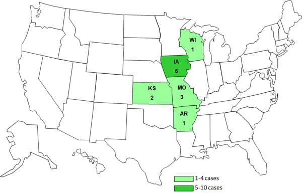 Persons infected with the outbreak strain of STEC O26, United States, by State, as of February 13, 2012