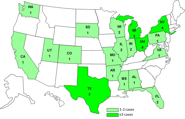 Final Case Count Map: Persons infected with the outbreak strain of E. coli O121, by state