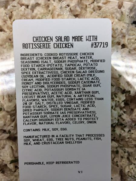 Image of rotisserie chicken salad label