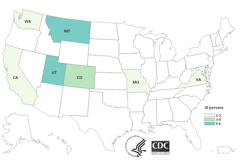 People infected with the outbreak strain of E. coli O157:H7, by state of residence as of December 18, 2015