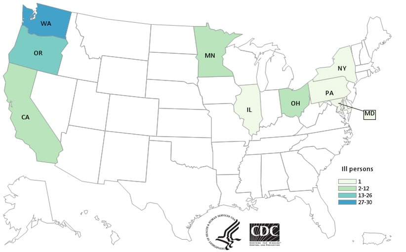 12-4-2015: Persons infected with the outbreak strain of E. coli O26, by state